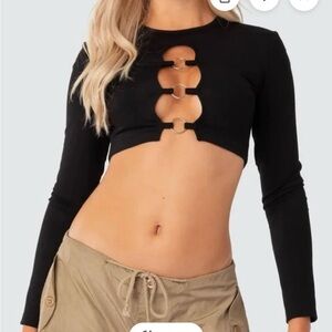 Edikted Black Ring Detail Crop Top